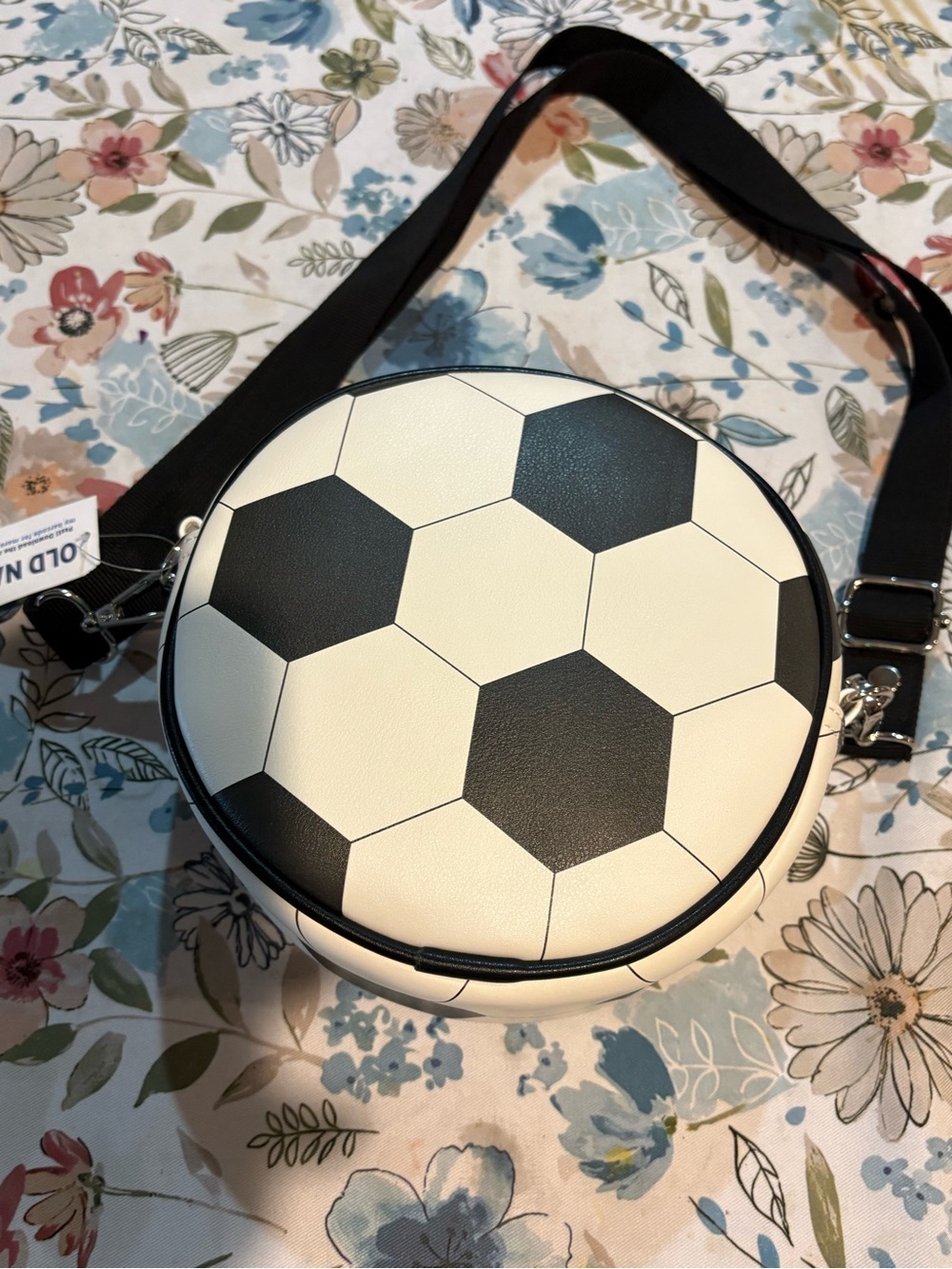 Old Navy Black and White Soccer-Pattern Round Crossbody Bag